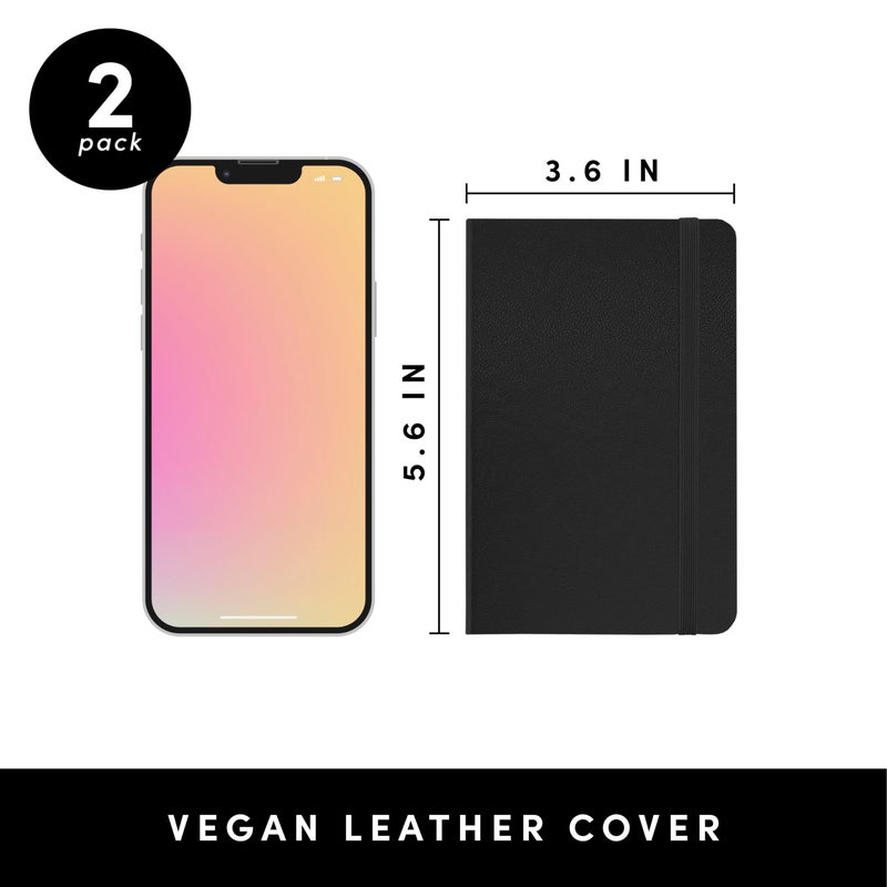 PAPERAGE Lined Pocket Journal Notebook, 2 Pack, (Black), 160 Pages, Small Notebook, 3.6 inches x 5.6 inches - 100 GSM Thick Paper, Hardcover - Image 2